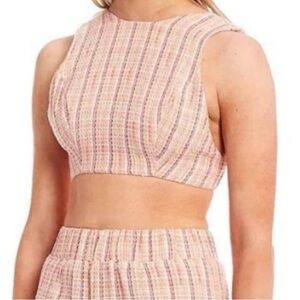 Gianni Bini Pink Tweed Open Back Crop Summer Junior's XXL NWT